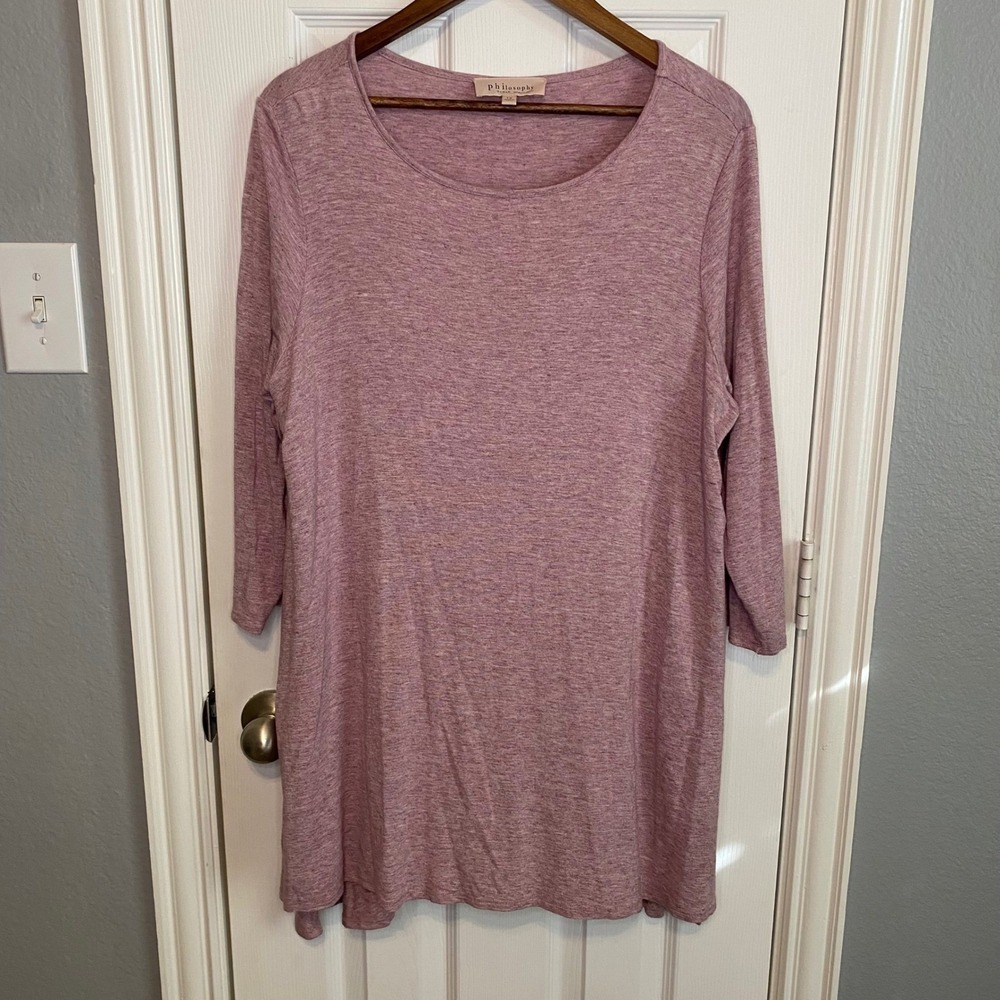 Philosophy Woman 1X Tunic Top 3/4 Sleeve Pink Marled Side Slits‎ Plus